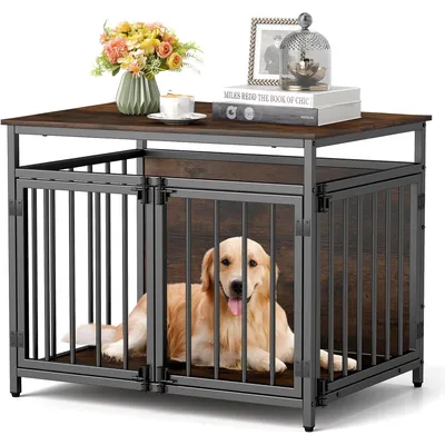 GIANTEX Cage Chien 80x60x64 cm, Métal, 3 Portes, Verrou, Patins Réglables