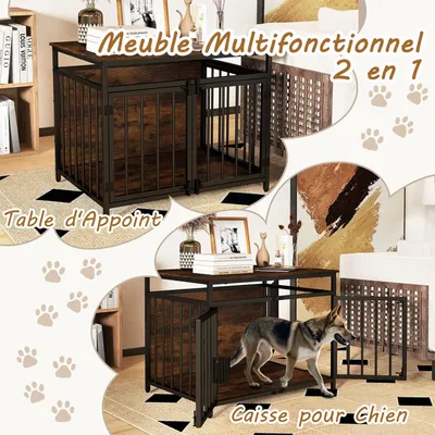 GIANTEX Cage Chien 80x60x64 cm, Métal, 3 Portes, Verrou, Patins Réglables
