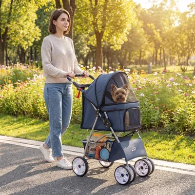 Giantex Zusammenklappbarer Hundewagen Mit Sonnendach Und Getränkehalter Giantex Zusammenklappbarer Hundewagen Mit Sonnendach Und Getränkehalter