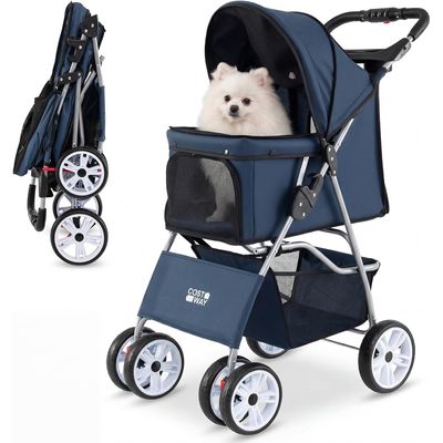 GIANTEX Poussette Chien Pliable 4 Roues,Porte-gobelet Auvent Réglable 15 KG