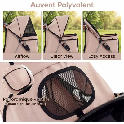 GIANTEX Poussette Chien Pliable 4 Roues,Porte-gobelet Auvent Réglable 15 KG