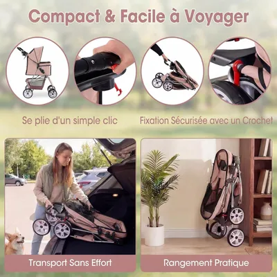 GIANTEX Poussette Chien Pliable 4 Roues,Porte-gobelet Auvent Réglable 15 KG