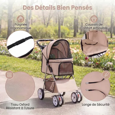 GIANTEX Poussette Chien Pliable 4 Roues,Porte-gobelet Auvent Réglable 15 KG