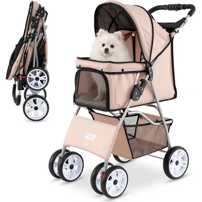 GIANTEX Poussette Chien Pliable 4 Roues,Porte-gobelet Auvent Réglable 15 KG