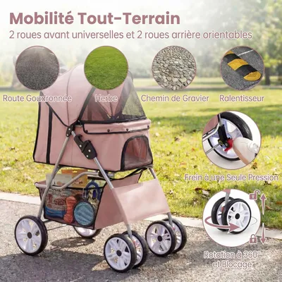GIANTEX Poussette Chien Pliable 4 Roues,Porte-gobelet Auvent Réglable 15 KG