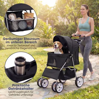 Giantex Zusammenklappbarer Hundewagen Mit Sonnendach Und Getränkehalter