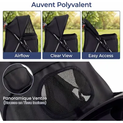 GIANTEX Poussette Chien Pliable 4 Roues,Porte-gobelet Auvent Réglable 15 KG