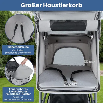 Giantex Faltbarer Haustierbuggy Mit Drei Rädern, Verdeck Und Stauraum Giantex Faltbarer Haustierbuggy Mit Drei Rädern, Verdeck Und Stauraum