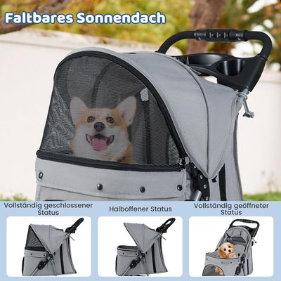 Giantex Faltbarer Haustierbuggy Mit Drei Rädern, Verdeck Und Stauraum