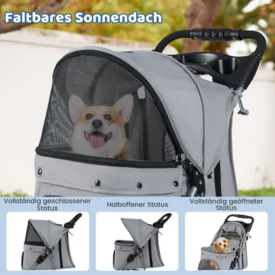 Giantex Faltbarer Haustierbuggy Mit Drei Rädern, Verdeck Und Stauraum Giantex Faltbarer Haustierbuggy Mit Drei Rädern, Verdeck Und Stauraum
