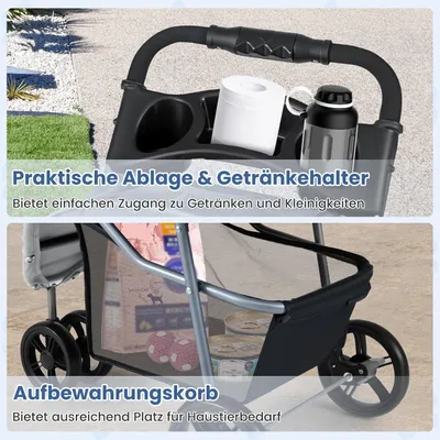 Giantex Faltbarer Haustierbuggy Mit Drei Rädern, Verdeck Und Stauraum Giantex Faltbarer Haustierbuggy Mit Drei Rädern, Verdeck Und Stauraum