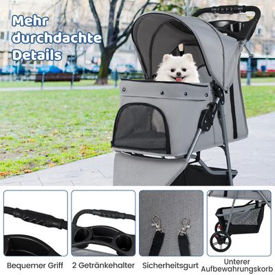 Giantex Faltbarer Haustierbuggy Mit Drei Rädern, Verdeck Und Stauraum