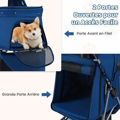 GIANTEX Poussette Chien Chat Pliable, 3 Roues, Capote, Rangement, 15 kg