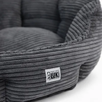 Mon Ami Luki - Panier rond antiderapant velours cotele couleur gris Mon Ami Luki - Panier rond antiderapant velours cotele couleur gris