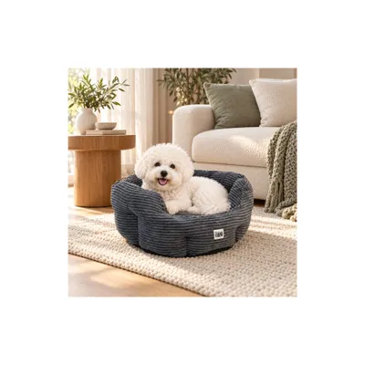Mon Ami Luki - Panier rond antiderapant velours cotele couleur gris