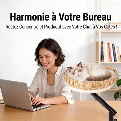 GIANTEX Bureau-lit Chat: Rotin, Rotatif 360°, Hamac, Coussin, Balle
