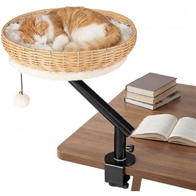 GIANTEX Bureau-lit Chat: Rotin, Rotatif 360°, Hamac, Coussin, Balle