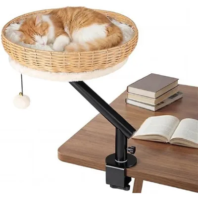 GIANTEX Bureau-lit Chat: Rotin, Rotatif 360°, Hamac, Coussin, Balle GIANTEX Bureau-lit Chat: Rotin, Rotatif 360°, Hamac, Coussin, Balle