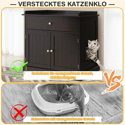 GIANTEX 3-in-1-Katzenmöbel,Verdeckte Katzentoilette Mit Schublade,Doppeltür GIANTEX 3-in-1-Katzenmöbel,Verdeckte Katzentoilette Mit Schublade,Doppeltür
