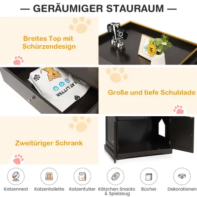 GIANTEX 3-in-1-Katzenmöbel,Verdeckte Katzentoilette Mit Schublade,Doppeltür GIANTEX 3-in-1-Katzenmöbel,Verdeckte Katzentoilette Mit Schublade,Doppeltür