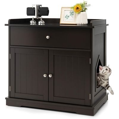 GIANTEX Meuble Chat 3 en 1,Bac à Litière Dissimulé avec Tiroir,Double Porte
