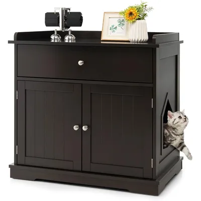 GIANTEX 3-in-1-Katzenmöbel,Verdeckte Katzentoilette Mit Schublade,Doppeltür GIANTEX 3-in-1-Katzenmöbel,Verdeckte Katzentoilette Mit Schublade,Doppeltür