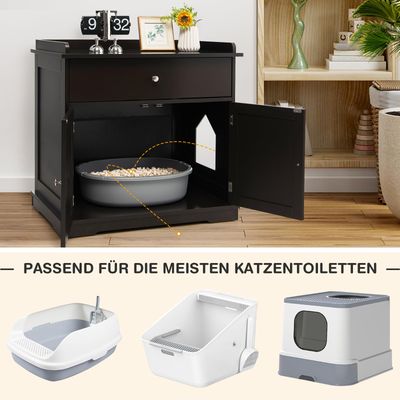 GIANTEX 3-in-1-Katzenmöbel,Verdeckte Katzentoilette Mit Schublade,Doppeltür