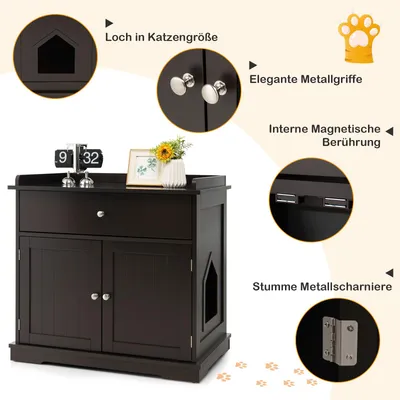 GIANTEX 3-in-1-Katzenmöbel,Verdeckte Katzentoilette Mit Schublade,Doppeltür GIANTEX 3-in-1-Katzenmöbel,Verdeckte Katzentoilette Mit Schublade,Doppeltür