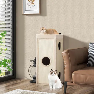 GIANTEX Niche Chat 4 Niveaux 40x40 cm, 3 Cachettes, Sisal, Coussin.