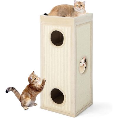 GIANTEX Niche Chat 4 Niveaux 40x40 cm, 3 Cachettes, Sisal, Coussin.