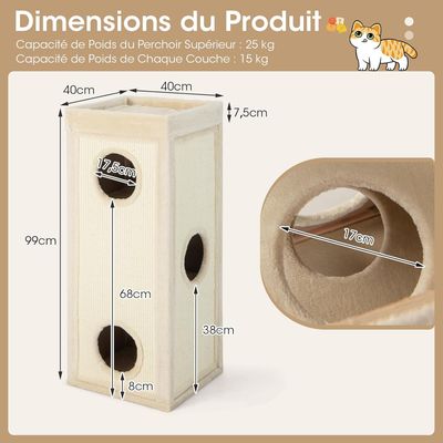 GIANTEX Niche Chat 4 Niveaux 40x40 cm, 3 Cachettes, Sisal, Coussin.
