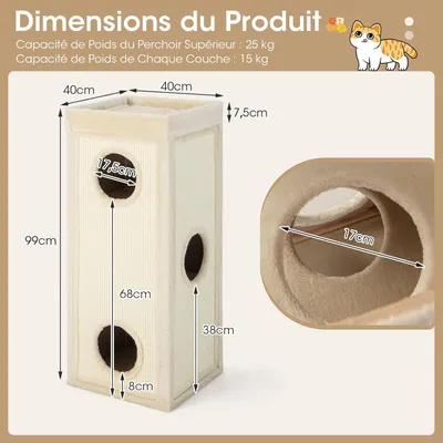 GIANTEX Niche Chat 4 Niveaux 40x40 cm, 3 Cachettes, Sisal, Coussin.