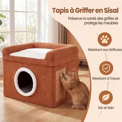 GIANTEX Maison Chat Intérieur,Niche,Tapis à Griffer en Sisal,Perchoir GIANTEX Maison Chat Intérieur,Niche,Tapis à Griffer en Sisal,Perchoir