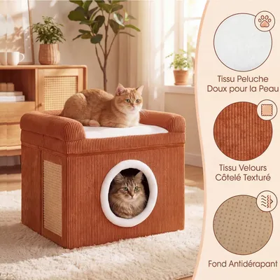 GIANTEX Maison Chat Intérieur,Niche,Tapis à Griffer en Sisal,Perchoir