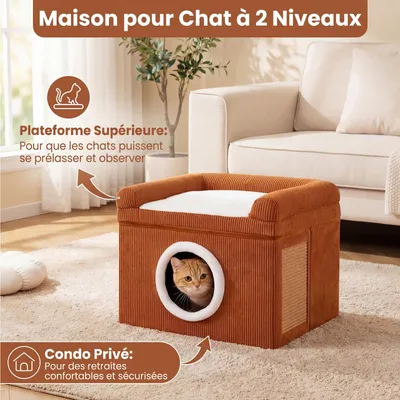 GIANTEX Maison Chat Intérieur,Niche,Tapis à Griffer en Sisal,Perchoir GIANTEX Maison Chat Intérieur,Niche,Tapis à Griffer en Sisal,Perchoir