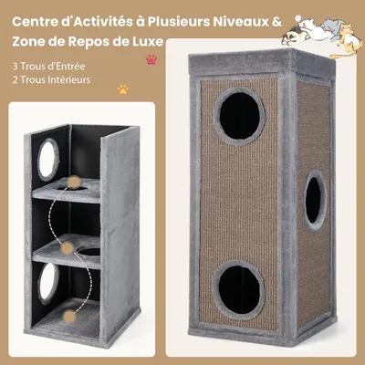 GIANTEX Niche Chat 4 Niveaux 40x40 cm, 3 Cachettes, Sisal, Coussin.
