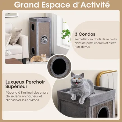 GIANTEX Niche Chat 4 Niveaux 40x40 cm, 3 Cachettes, Sisal, Coussin.