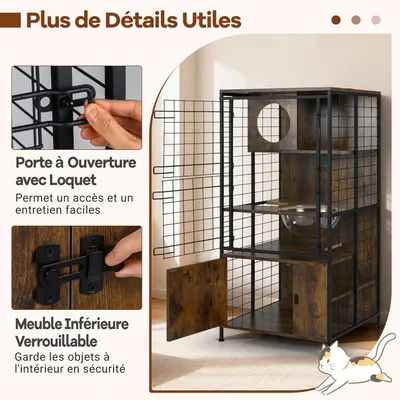 GIANTEX Grande Cage Chat 4 Niveaux en Bois, 60x60x125 CM