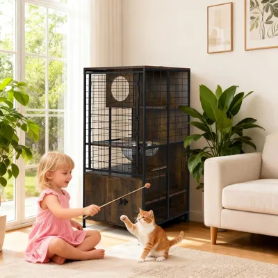 GIANTEX Grande Cage Chat 60x60x125 cm, 4 Niveaux, Capsule, Verrou, Patins GIANTEX Grande Cage Chat 60x60x125 cm, 4 Niveaux, Capsule, Verrou, Patins