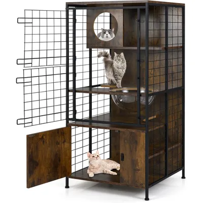 GIANTEX Grande Cage Chat 4 Niveaux en Bois, 60x60x125 CM