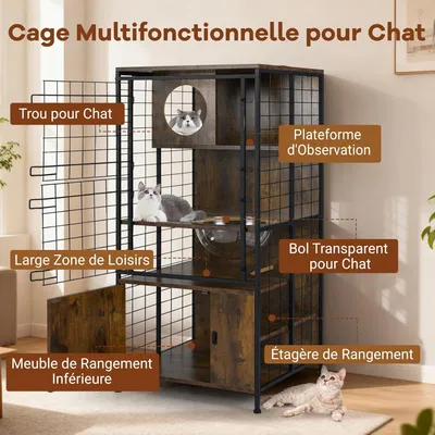 GIANTEX Grande Cage Chat 60x60x125 cm, 4 Niveaux, Capsule, Verrou, Patins GIANTEX Grande Cage Chat 60x60x125 cm, 4 Niveaux, Capsule, Verrou, Patins