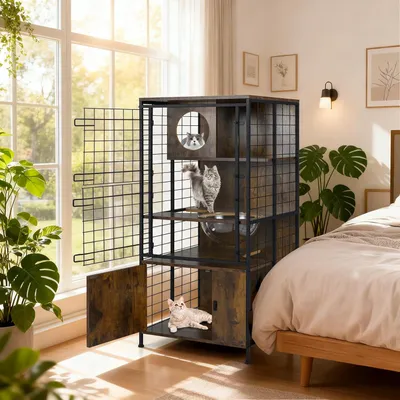 GIANTEX Grande Cage Chat 4 Niveaux en Bois, 60x60x125 CM