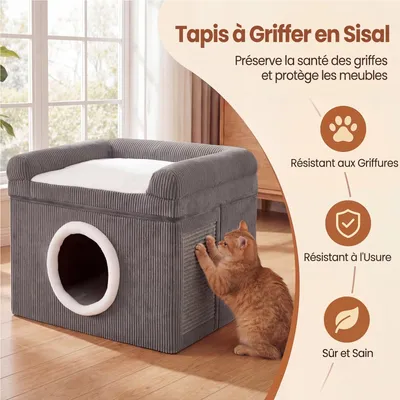 GIANTEX Maison Chat Intérieur,Niche,Tapis à Griffer en Sisal,Perchoir GIANTEX Maison Chat Intérieur,Niche,Tapis à Griffer en Sisal,Perchoir