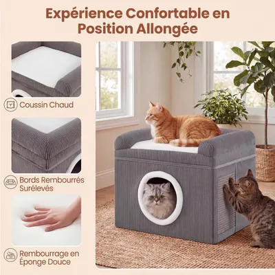 GIANTEX Maison Chat Intérieur,Niche,Tapis à Griffer en Sisal,Perchoir GIANTEX Maison Chat Intérieur,Niche,Tapis à Griffer en Sisal,Perchoir