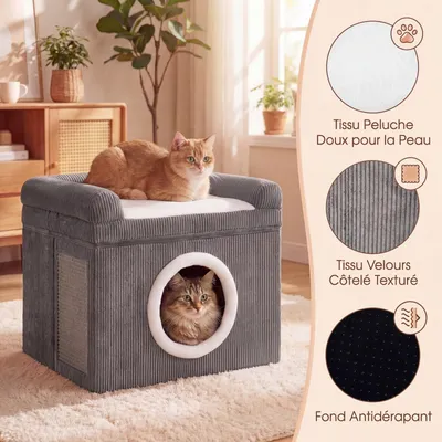 GIANTEX Maison Chat Intérieur,Niche,Tapis à Griffer en Sisal,Perchoir