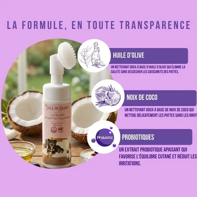 Tails Of Glory Nettoyant Mousse Pattes Naturel, Brosse Souple, sans Rinçage