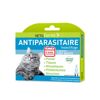 Vétoform Pipettes Antiparasitaires Chat Adulte - Pack Eco Vétoform Pipettes Antiparasitaires Chat Adulte - Pack Eco