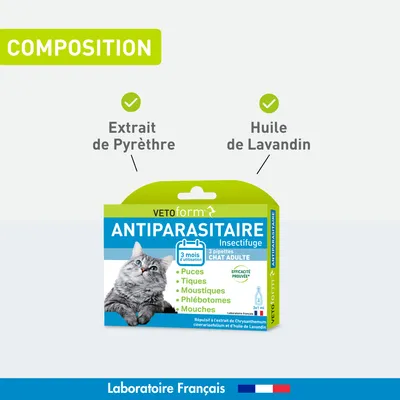 Vétoform Pipettes Antiparasitaires Chat Adulte - 3 mois de protection
