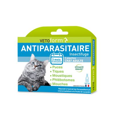 Vétoform Pipettes Antiparasitaires Chat Adulte - 3 mois de protection
