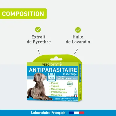 Vétoform Pipettes Antiparasitaires Grand Chien (+ de 30 kg) x3